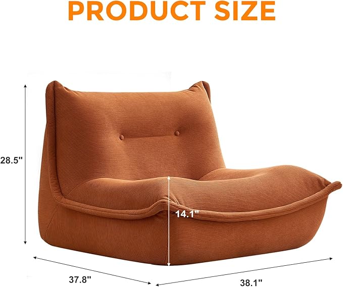 Bean Bag Chairs for Adults Giant BeanBag Chair Sofa Memory Foam Bean Bag Chair Couch with Ergonomic Design for Adults and Kids Home Living Room Bedroom Office Home Gaming Salon(Caramel Color)