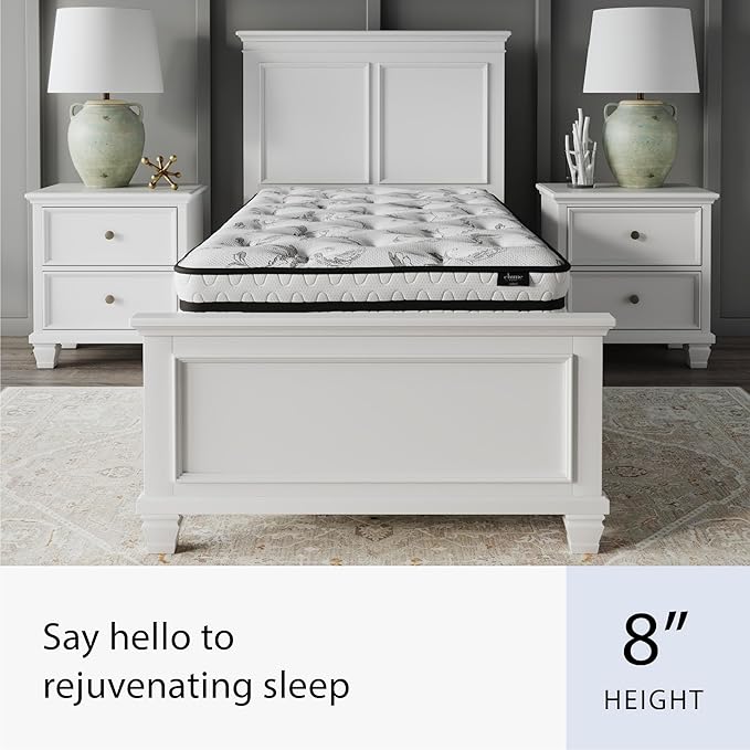 Signature Design by Ashley Twin Size Chime 8 Inch Medium Firm Innerspring Mattress with Pressure Relief Quilt Foam, Fiberglass Free, Mattress In A Box