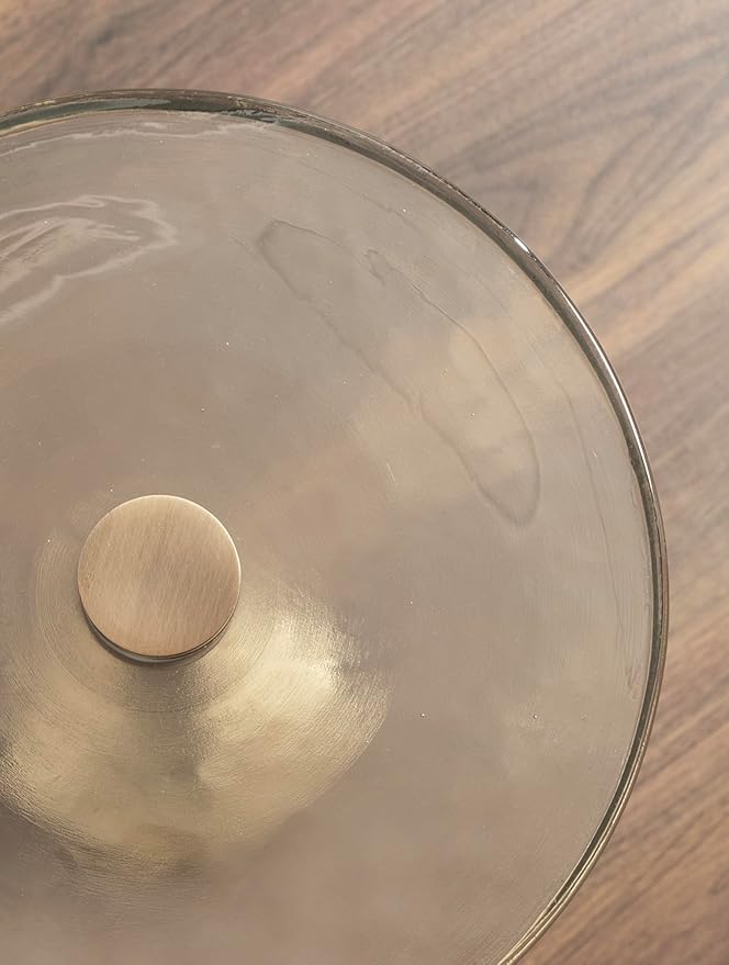 Kate and Laurel Xyler Modern Round Metal and Glass Drink Table, 10 x 10 x 24, Clear Glass and Antique Brass, Transitional Plant Pedestal Table for Use as Indoor Plant Stand or Small Bathtub Table