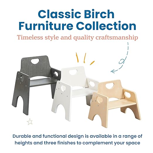 ECR4Kids Stackable Wooden Toddler Chair, 10in, Kids Furniture, Grey Wash, 2-Pack