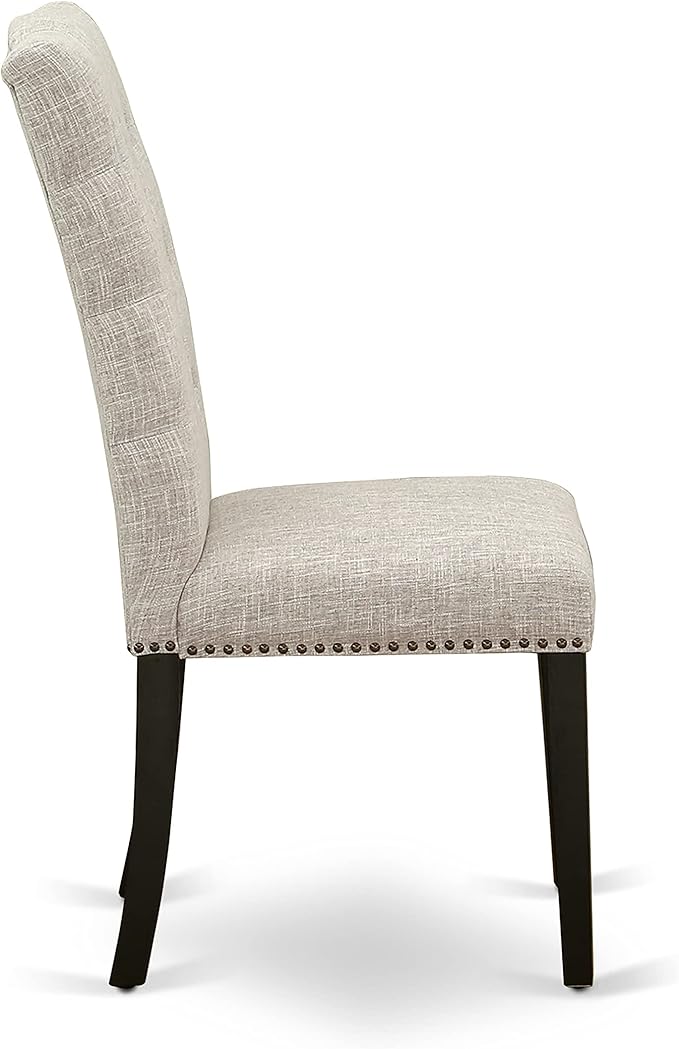 East West Furniture ELP6T35 Elsa Parson Dining Room Chairs - Button Tufted Nailhead Trim Doeskin Linen Fabric Padded Chairs, Set of 2, Wirebrushed Black