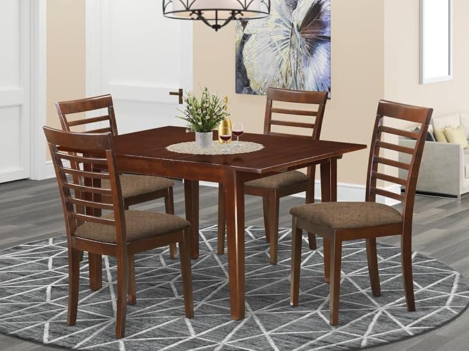 East West Furniture MILA5-MAH-C 5 Piece Kitchen Table Set for 4 Includes a Rectangle Dining Room Table with Butterfly Leaf and 4 Linen Fabric Upholstered Chairs, 36x54 Inch, Mahogany