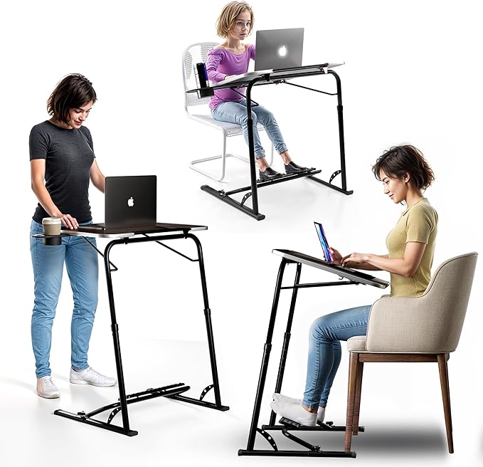FoldWise Upgraded Folding TV Tray Table - Extra Large & Sturdy Laptop Table for Couch, Height & Angle Adjustable Desk for Dinner, Work & TV - Includes Footrest, Cup Holder, iPad Holder & Edge Stopper