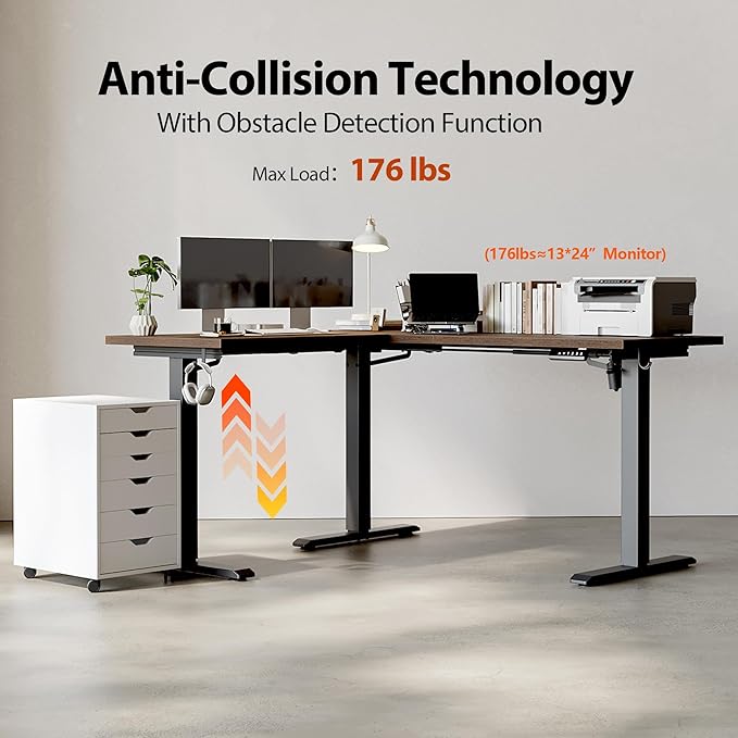 Agilestic 59 Inch L Shaped Standing Desk Adjustable Height, Electric Corner Standing Desk, Sit Stand Computer Table with Splice Board, Dark Walnut