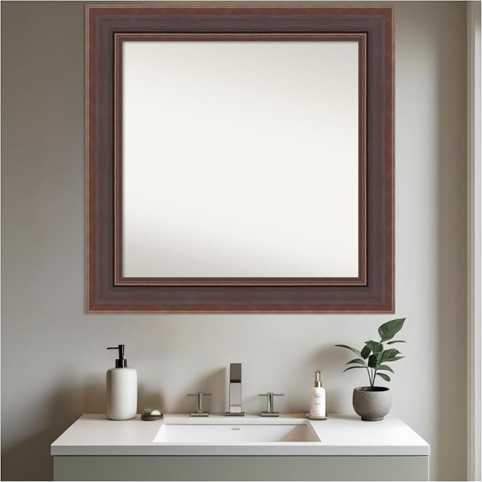 Amanti Art Brown Bathroom Mirror for Over Sink, 34x34 Moab Brown Bronze Square Vanity Mirror, Large Modern Contemporary Frame, Hangs Horizonally and Vertically, Bathroom Wall Decor, Non-Beveled Edge