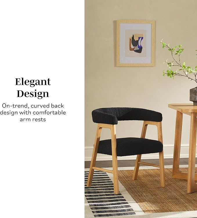 Walker Edison Ezra Modern Curved Back Dining Chair with Boucle Upholstery - Black (Set of 2)