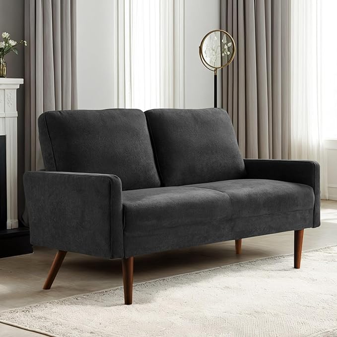 Kent 2 Piece Velvet Sofa and Loveseat Set, European Style with Modern & Vintage Flair, Upholstered 5 Seater Couch, Chic Living Room Furniture Seating for Home, Apartment or Office, Black