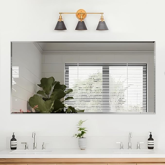 Frameless Beveled Edge Bathroom Mirror 36x72 Inch Rectangle Wall Mirror Explosion Proof and Shatterproof Bathroom Vanity Mirror Wall Mounted Hang Firmly (Horizontal or Vertical)