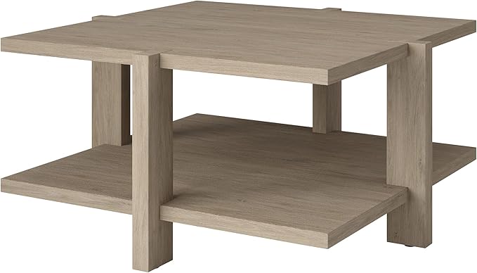 Henn&Hart 35" Wide Square Coffee Table in Antiqued Gray Oak, for Home, Living Room, Bedroom, Entertainment Room, Office