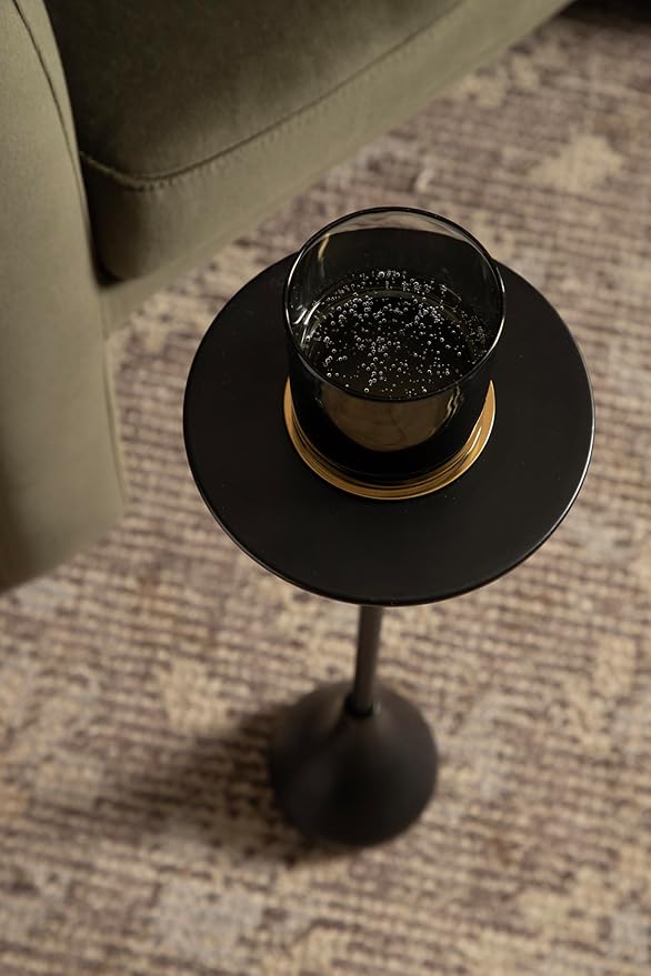 Kate and Laurel Hersi Decorative Modern Pedestal Drink Table; 7 x 7 x 20; Black; Cast Aluminum Mini Table with Teardrop Base for Use as Small Plant Stand or Living Room Martini Table