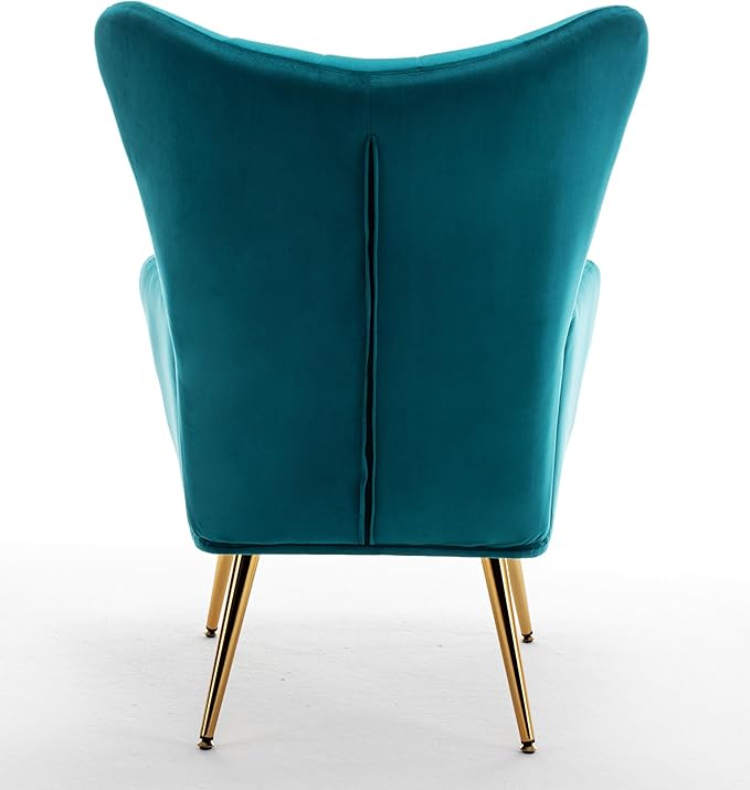 Container Furniture Direct Modern Chic Mid-Century Velvet Accent Armchair for Living Room, Bedroom, or Home Office, Button-Tufted Wingback Design with Gold Flared Legs, Dark Teal