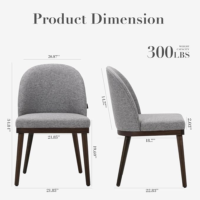 COLAMY Upholstered Dining Chairs Set of 4, Large Dining Room Kitchen Chairs with High Back and Deep Seat, Modern Fabric Dinner Chairs with Wood Legs, Dark Grey