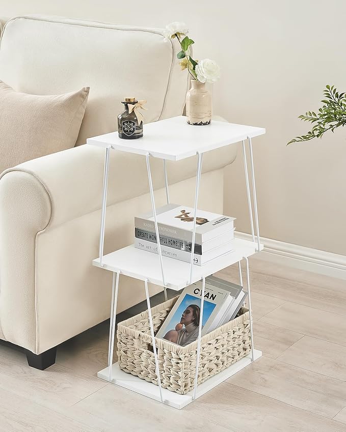 Tall Side Table, Small End Table, 29 inch High Accent Table, Bedside Table for Living Room, Bedroom and Office, Snow White
