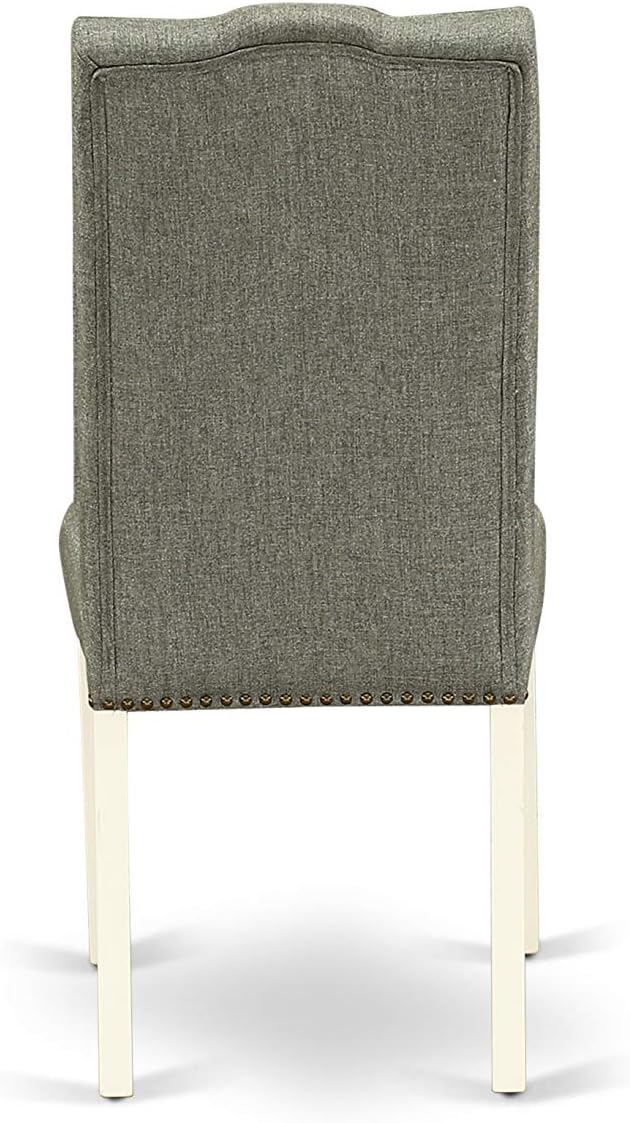 East West Furniture ELP2T07 Elsa Parson Dining Room Chairs - Button Tufted Nailhead Trim Gray Linen Fabric Padded Chairs, Set of 2, Linen White