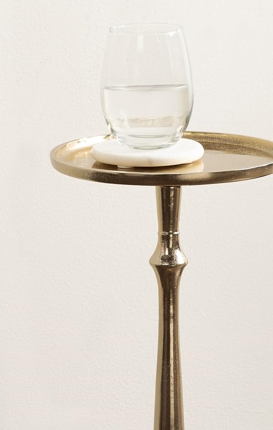 Kate and Laurel Carling Traditional Metal Round Drink Table, 9 x 9 x 22, Gold, Vintage Cast Aluminum Accent Table with Unique Spindle Design for Use as Indoor Plant Stand or Living Room Decor Piece