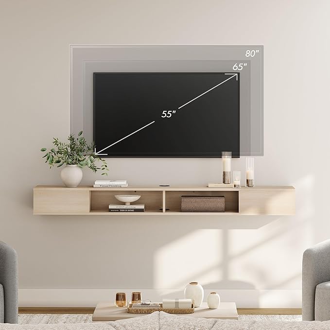 WAMPAT 70 inch Floating TV Stand, Entertainment Center Media Console, Wall Mounted Shelf Media Console Cabinet for Storage for 65/70/75 Inch TVs, Oak
