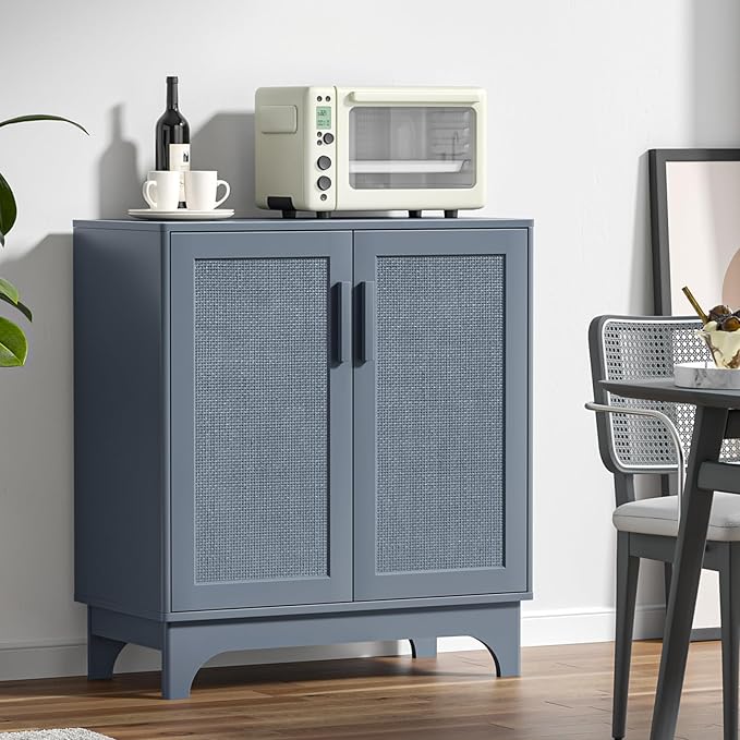 Rattan Cabinet, Sideboard Storage Cabinet with 2 Doors Buffet Cabinet with Adjustable Shelf Large Space, Kitchen Sideboard Buffet for Entryway Hallway