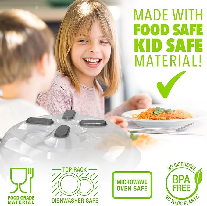 Magnetic Splatter Cover, 12-Inch Clear BPA-Free Food Lid, Vented Plate Guard with Steam Vents, Anti-Splash Microwave Lid, Dishwasher Safe, Space-Saving Magnetic Storage - Graphite