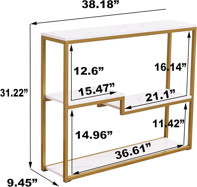 loglus Console Table for Entryway, Faux Marble MDF Sofa Table with Golden Frame (Multilayer, White Marble)