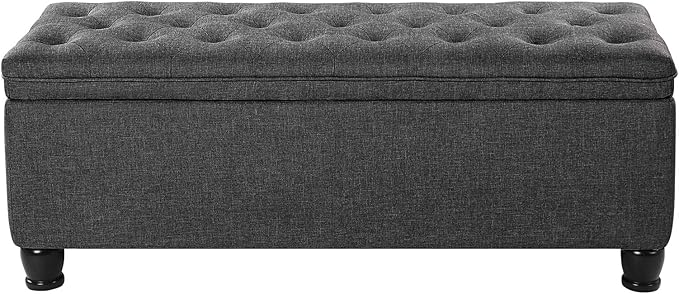 SONGMICS Storage Ottoman, Storage Bench, Tufted Entryway Bedroom Bench, 17.7 x 46.5 x 17.7 Inches, Hinges Easy Lid Operation, Wooden Legs, Linen-Look Cover, Loads 330 lb, Dark Gray ULOM070G01
