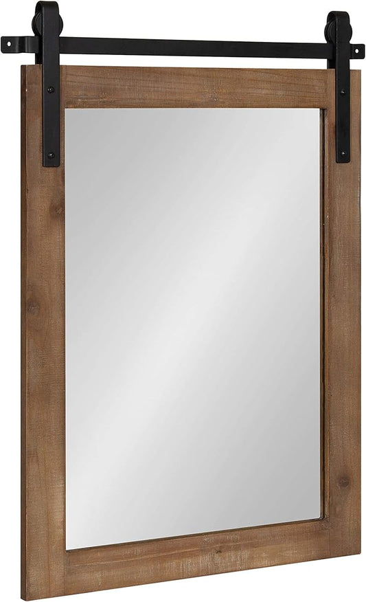 Kate and Laurel Cates Farmhouse Wood Framed Wall Mirror, 18 x 26, Rustic Brown, Barn Door-Inspired Rustic Mirrors for Wall