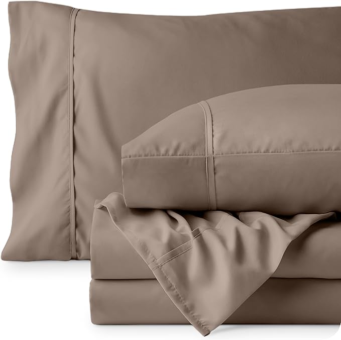 Bare Home King Sheet Set - Luxury 1800 Ultra-Soft Microfiber King Bed Sheets - Double Brushed - Deep Pockets - Easy Fit - 4 Piece Set - Bedding Sheets & Pillowcases (King, Taupe)