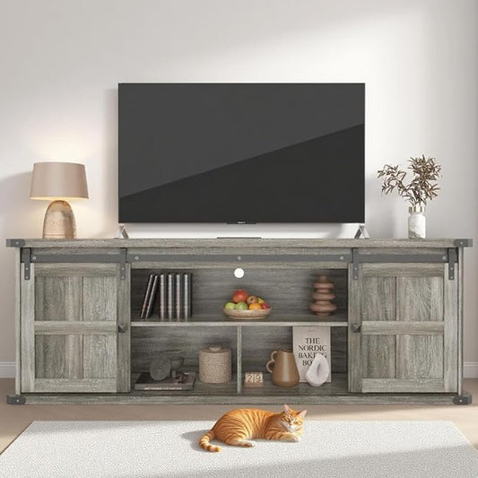 GAOMON 70" Farmhouse TV Stand for 80/75/70 Inch TVs,Entertainment Center Storage Cabinets w/Power Outlets and Sliding Barn Door,Rustic TV Stands for Living Room,Media Console Cabinet