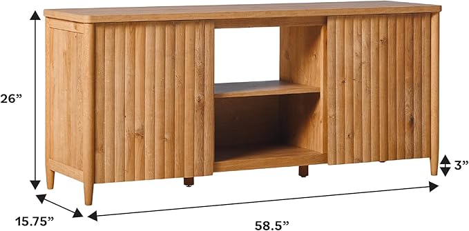 Walker Edison Scandinavian Reeded TV Stand with Storage for up to 70" TV English Oak