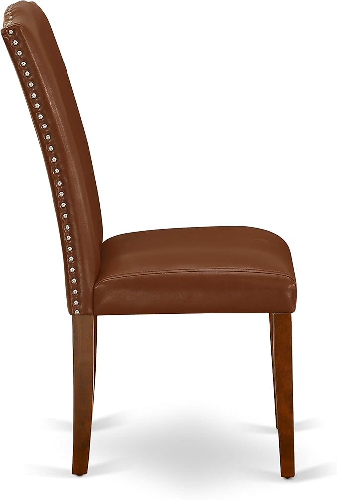 East West Furniture DOEN7-MAH-66 7 Piece Dining Table Set Consist of a Rectangle Dining Room Table with Butterfly Leaf and 6 Brown Faux Faux Leather Parson Chairs, 42x78 Inch, Mahogany