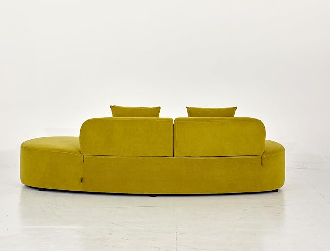 Container Furniture Direct 90" Curved Sofa with Throw Pillows, 4 Seater Luxury Velvet Couch with Half Moon Design and High-Density Foam, Ideal for Modern Living Room, Office & Apartment, Olive Green