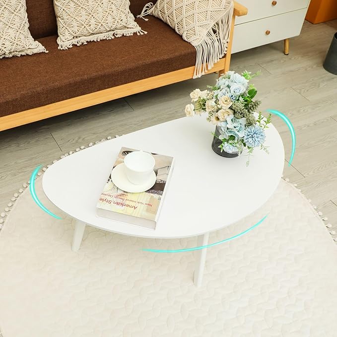 FIRMINANA Small White Oval Coffee Table for Small Space,Simple Modern Table for Apartment or Livingroom Corner,White,18.9" D x 33.47" W x 15.75" H
