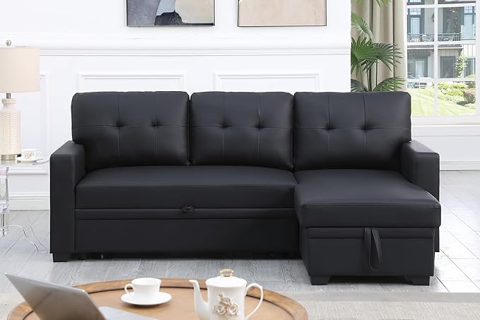 Devion Furniture Philly 4-in-1 Convertible L Shaped Couch with Pull Out Bed and Storage, Sectional Sleeper Sofa with Reversible Chaise for Living Room, Apartment, Bedroom, Office