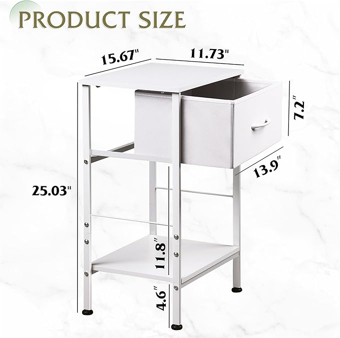 WLIVE White Nightstand, Night Stand with Fabric Storage Drawer and Open Wood Shelf, Small End Side Table, Bedside Table for Bedroom, Dorm, Easy Assembly, 25.03" Height