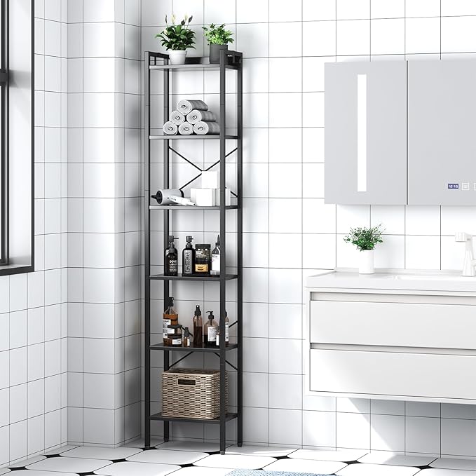 5 Tier Bookshelf, Bookcase with 5 Shelves, Storage Rack Organizer, Corner Wood Storage Shelf with Metal Frame for Bedroom, Living Room (Black)