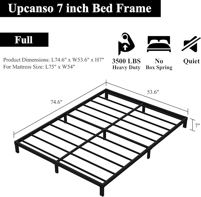 7 Inch Full Bed Frame No Box Spring Need, Low Profile Metal Platform Full Size Bed Frame, Heavy Duty Support Bedframes Full, Easy Assembly