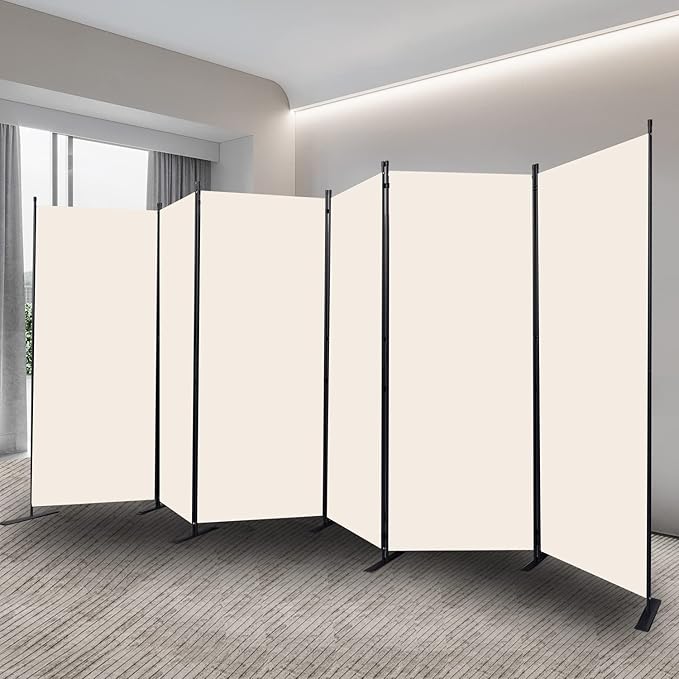 Room Divider, 6 Panel Folding Privacy Screens with Wider Support Feet, 6 Ft Portable Room Partition for Room Separator, 204" W X 71" H, Beige