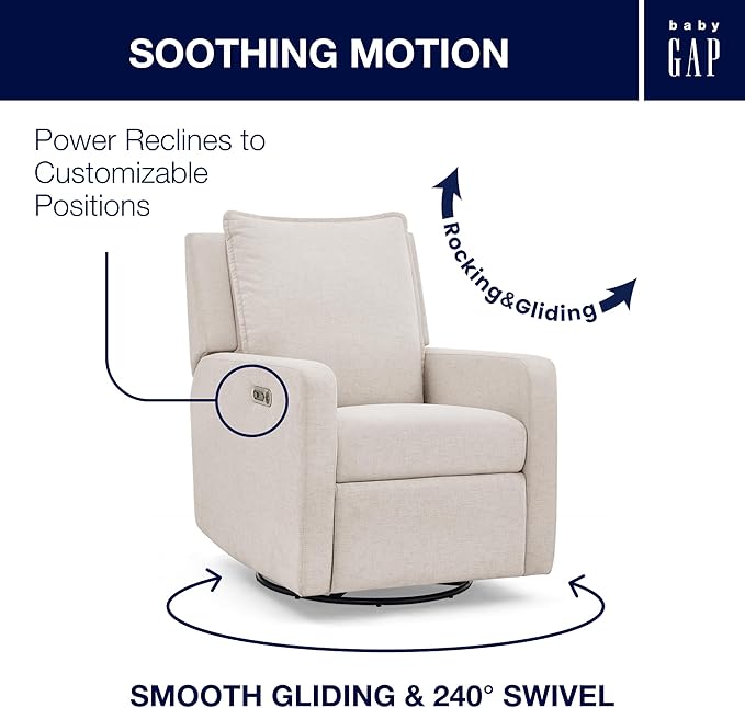 Delta Children babyGap Harlowe Power Recliner with USB-A and Type-C Ports Greenguard Gold Certified – Stain-Resistant Performance Fabric is Oeko-TEX Standard 100 Certified, Sand