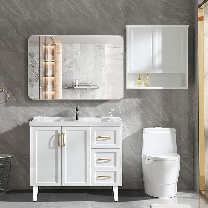 Bathroom Mirror 30x40 inch, Silver Gorgeous Deep Frame Wall Mirror, Modern Round Corner Bathroom Vanity Mirror for Bedroom, Living Room, Hanging or Leaning Horizontal or Vertical, Silver