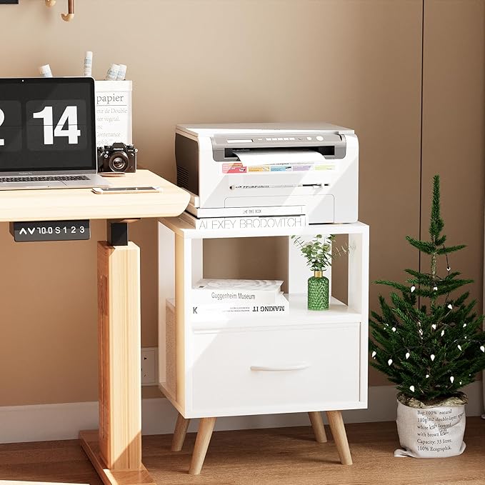 Night Stand, White Kids Nightstand with Drawer, Nursery Side Table with Open Storage, 2-Tier Modern End Table, Bedside Table for Small Space, Living Room, Bedroom