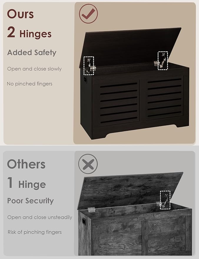 DINZI LVJ Storage Chest, Flip-Top Wooden Toy Box with 2 Safety Hinges, Entryway Shoe Storage Bench, Sturdy Large Storage Trunk for Living Room, Bedroom, Easy Assembly, Espresso
