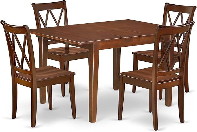 East West Furniture MLCL5-MAH-W 5 Piece Kitchen Table & Chairs Set Includes a Rectangle Dining Room Table with Butterfly Leaf and 4 Solid Wood Seat Chairs, 36x54 Inch, Mahogany