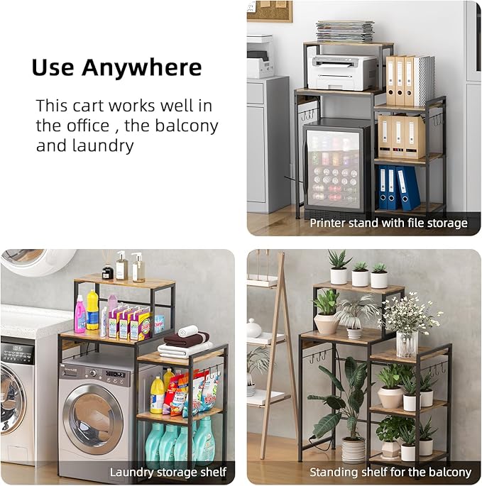 Mini Fridge Cabinet with Storage Shelves, Microwave Stand with Power Outlet, Coffee Bar Cabinet with Mini Fridge Space, Utility Storage Shelf for Home Kitchen Dorm Office