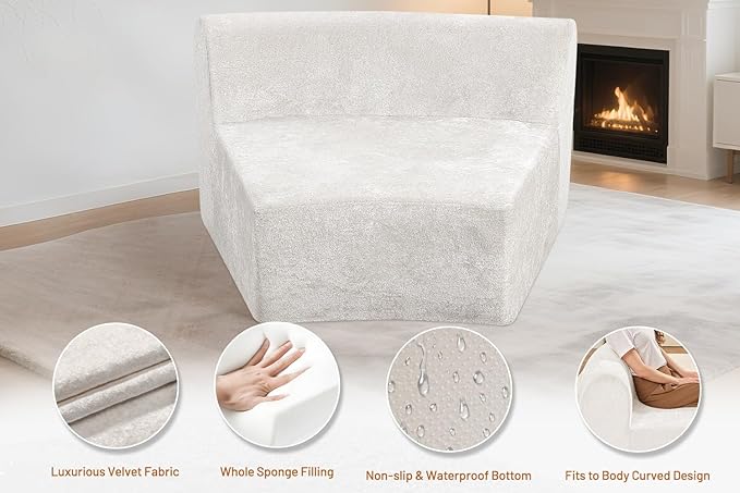 Homguava Modular Sectional Sofa, Memory Foam Couch Single Sofa Chair with Deep Seat, Modern Upholstered Sofa Couches for Living Room Apartment Office, No Assembly Required, Beige
