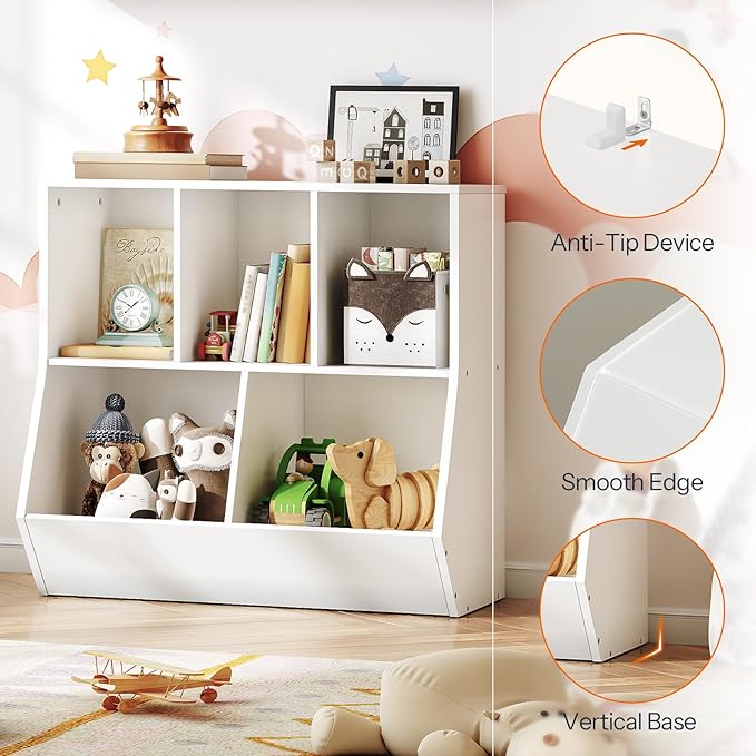 HOOBRO Kids Bookshelf, Bookcase Footboard, 31.5" L Toy Storage Cubby, Children's Toy Shelf, Toy Storage Cabinet, Fit for Children's Room, Playroom, Hallway, Kindergarten, White WT328CW01