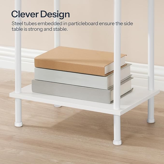HOOBRO Side Table with Charging Station, End Table with USB Ports and Outlets, Nightstand with 2-Layer Storage Shelves for Small Spaces, Living Room, Bedroom, White WW09UBZ01