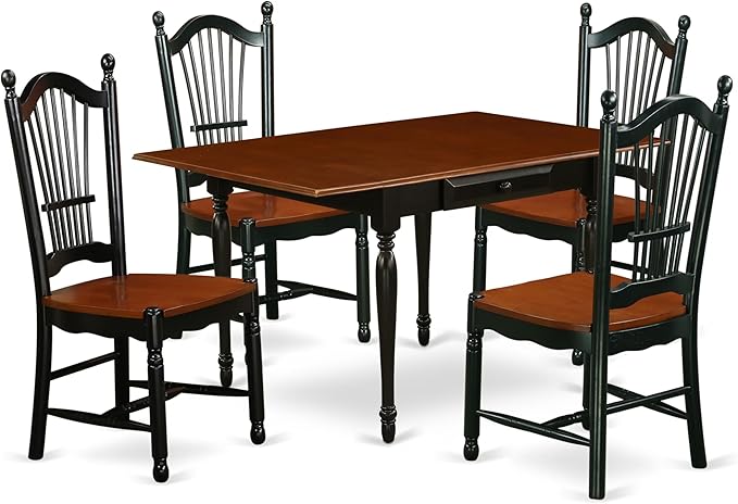 East West Furniture MZDO5-BCH-W 5 Piece Kitchen Table & Chairs Set Includes a Rectangle Dining Room Table with Dropleaf and 4 Dining Chairs, 36x54 Inch, Black & Cherry