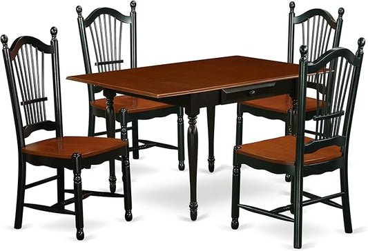 East West Furniture MZDO5-BCH-W 5 Piece Kitchen Table & Chairs Set Includes a Rectangle Dining Room Table with Dropleaf and 4 Dining Chairs, 36x54 Inch, Black & Cherry