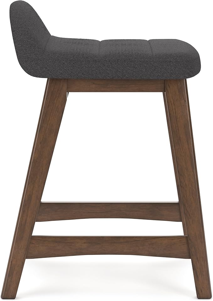 Signature Design by Ashley Lyncott Contemporary 28.5" Counter Height Upholstered Bar Stool with Foam Cushion, 2 Count, Charcoal & Brown