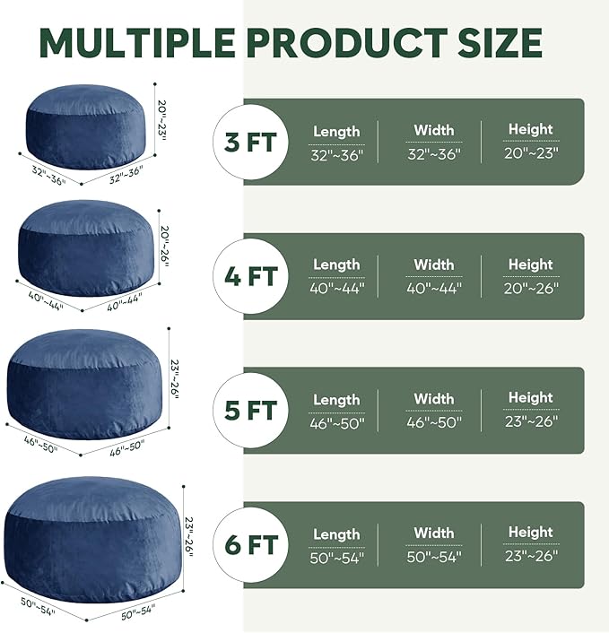 3 Ft Large Bean Bag Chairs for Adults/Teens with Memory Foam Filling, Comfy Bean Bag Sofa with Filler Included, Soft Dutch Velvet Fabric Beanbags,3 Foot, Navy