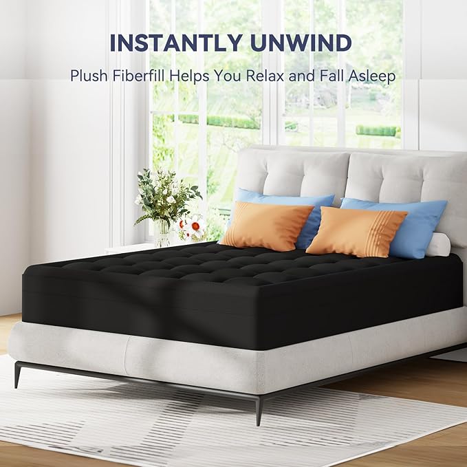 ELEMUSE 3 Inch Dual Layer Memory Foam Mattress Topper King, 2 Inch Cooling Gel Memory Foam Plus 1 Inch Down Alternative Pillowtop Mattress Pad with Cooling Cover, Soft Comfort Support, Black